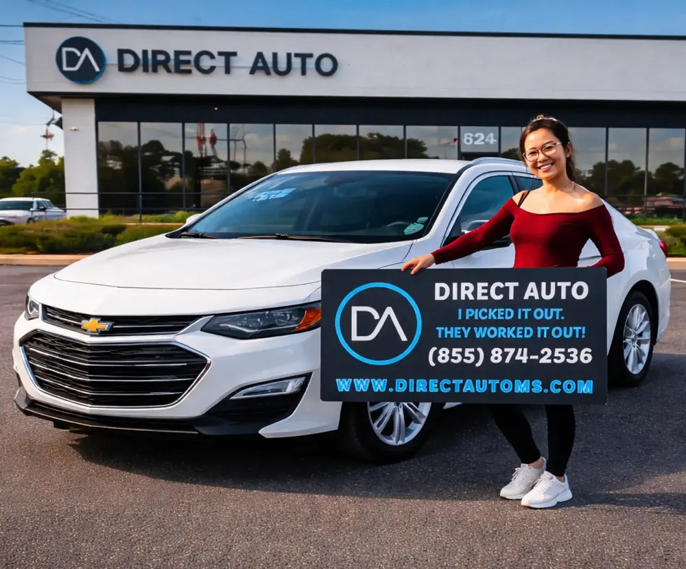 Direct Auto customer with a white Malibu